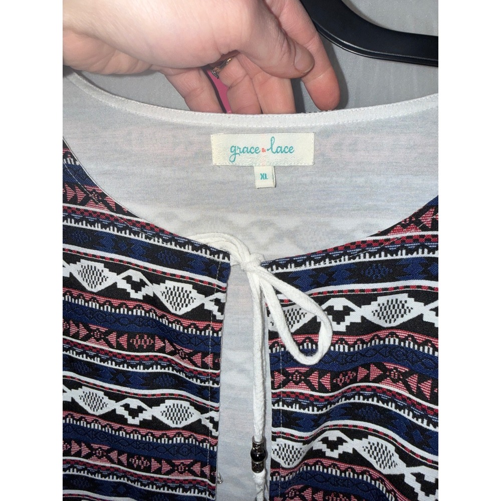 Grace and Lace Boho Tribal Print Bell Sleeve Kimono Cardigan Top XL - Picture 3 of 6